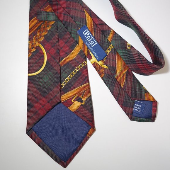 Vintage Ralph Lauren Equestrian Plaid Silk Tie Hand Made In Italy - Picture 3 of 5